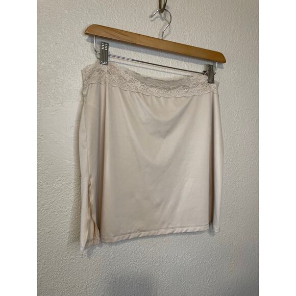 Vanity Fair Tan Floral Lace Waist Band Mini 16”Classic Slip Skirt Size Large - Picture 3 of 10